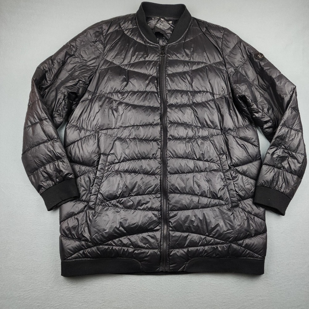 Down Puffer Jacket Mens XL Black Quilted Nylon Bomber Full Zip Insulated
